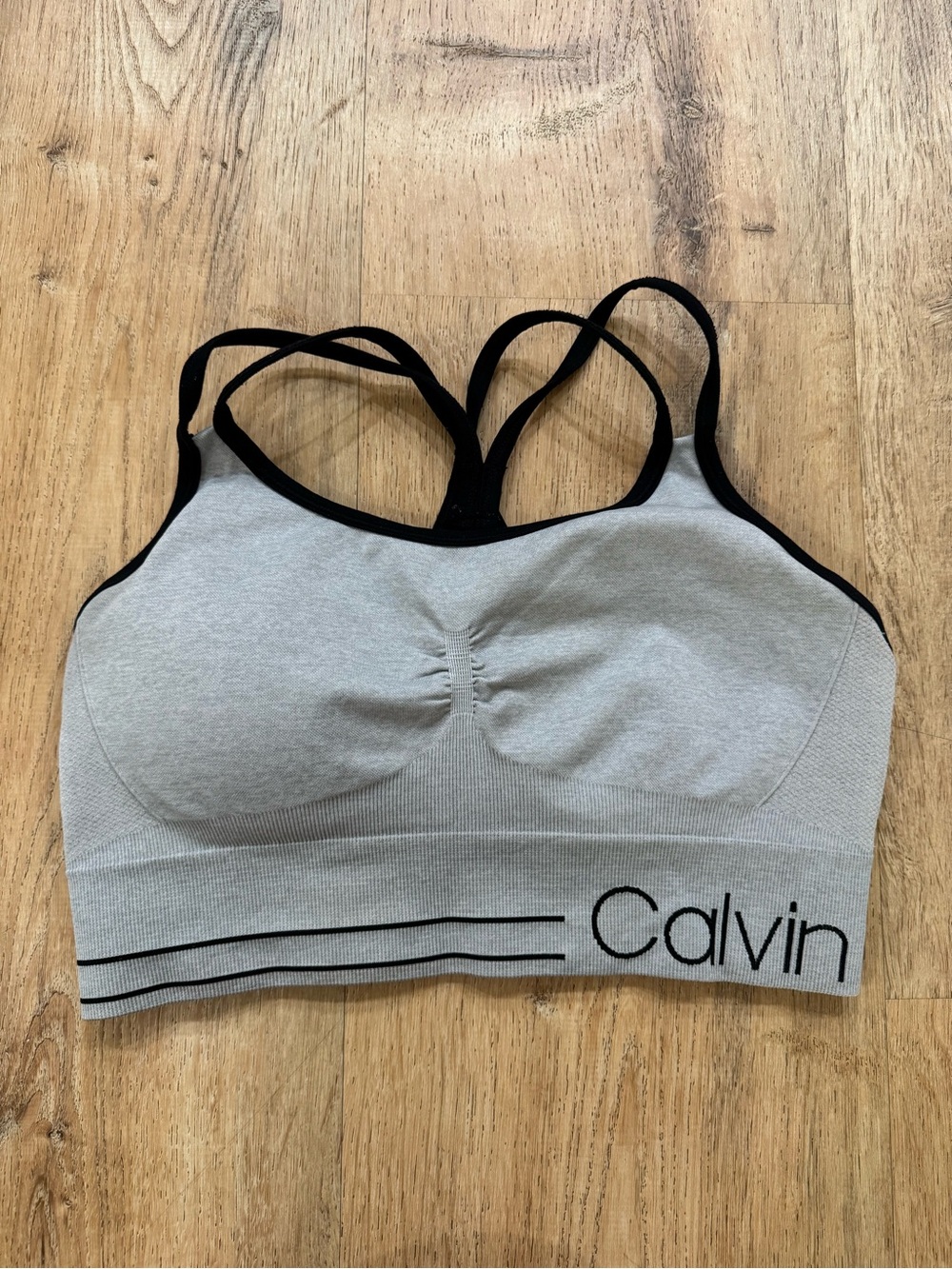 Calvin Klein Light Gray & Black Strappy Seamless Sports Bralette